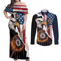 Personalized United States Billiards Couples Matching Off Shoulder Maxi Dress and Long Sleeve Button Shirt Eagle On Fire 8 Ball - Wonder Print Shop