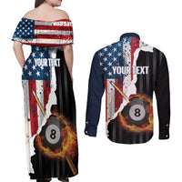 Personalized United States Billiards Couples Matching Off Shoulder Maxi Dress and Long Sleeve Button Shirt Eagle On Fire 8 Ball - Wonder Print Shop