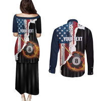 Personalized United States Billiards Couples Matching Puletasi and Long Sleeve Button Shirt Eagle On Fire 8 Ball - Wonder Print Shop