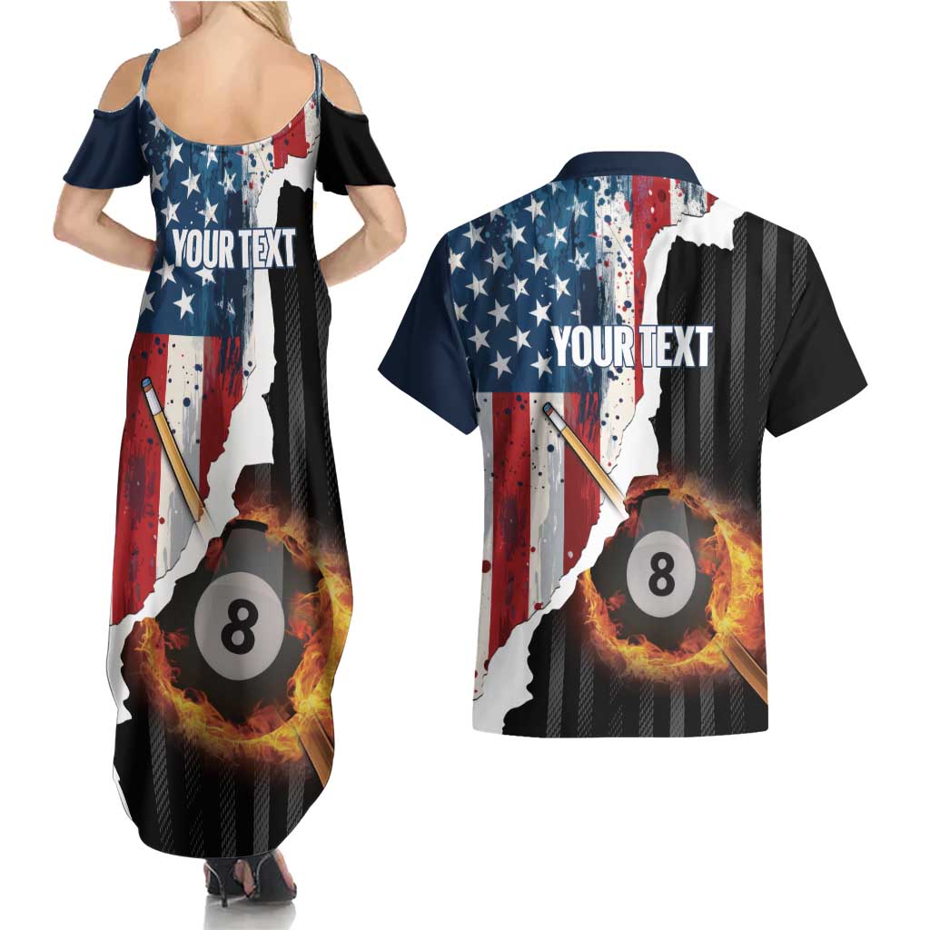 Personalized United States Billiards Couples Matching Summer Maxi Dress and Hawaiian Shirt Eagle On Fire 8 Ball - Wonder Print Shop