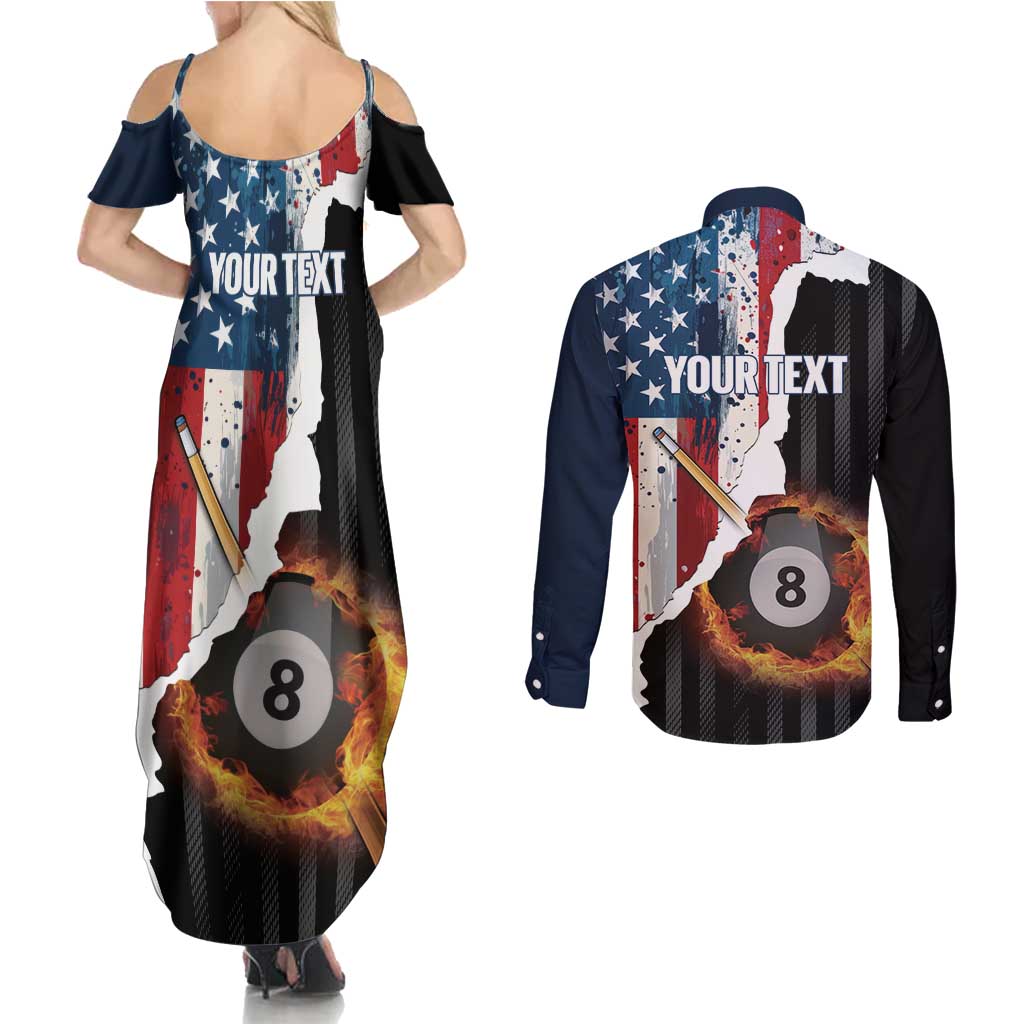 Personalized United States Billiards Couples Matching Summer Maxi Dress and Long Sleeve Button Shirt Eagle On Fire 8 Ball - Wonder Print Shop