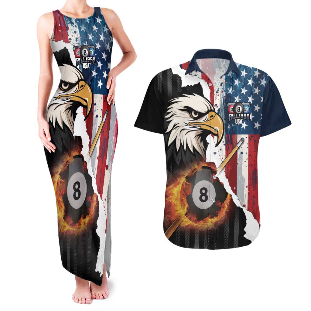 Personalized United States Billiards Couples Matching Tank Maxi Dress and Hawaiian Shirt Eagle On Fire 8 Ball - Wonder Print Shop
