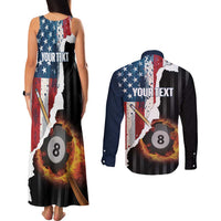 Personalized United States Billiards Couples Matching Tank Maxi Dress and Long Sleeve Button Shirt Eagle On Fire 8 Ball - Wonder Print Shop