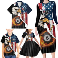 Personalized United States Billiards Family Matching Long Sleeve Bodycon Dress and Hawaiian Shirt Eagle On Fire 8 Ball - Wonder Print Shop