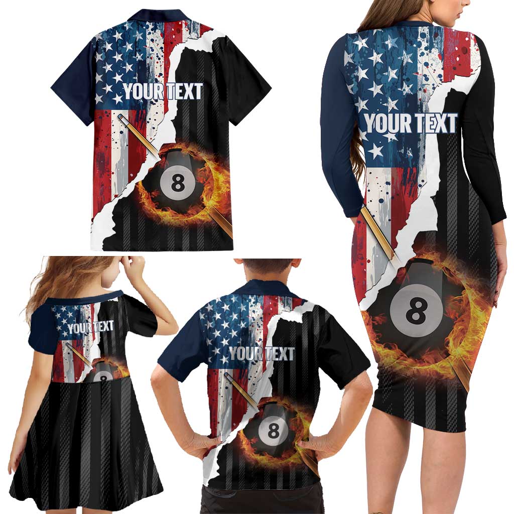 Personalized United States Billiards Family Matching Long Sleeve Bodycon Dress and Hawaiian Shirt Eagle On Fire 8 Ball - Wonder Print Shop