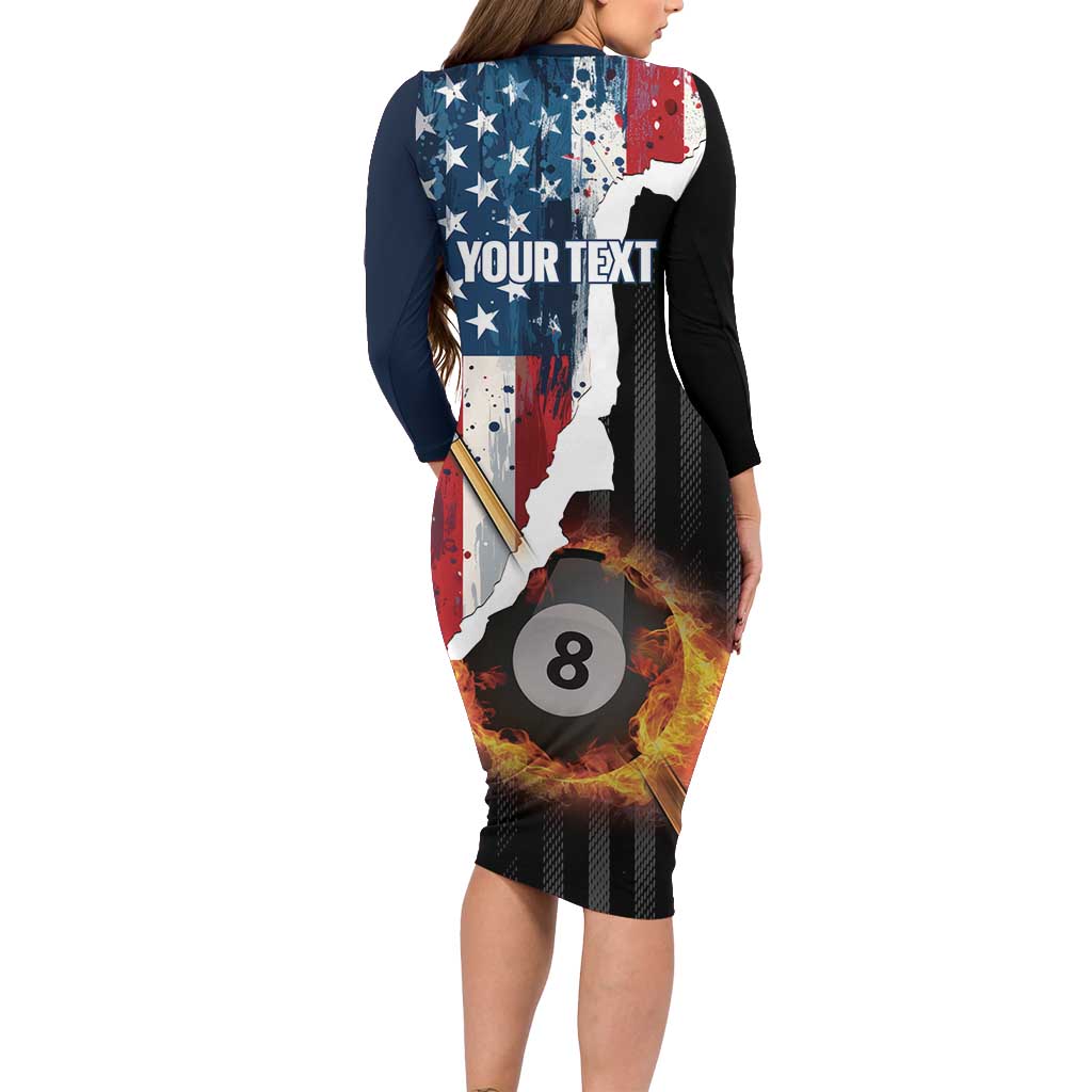 Personalized United States Billiards Family Matching Long Sleeve Bodycon Dress and Hawaiian Shirt Eagle On Fire 8 Ball - Wonder Print Shop