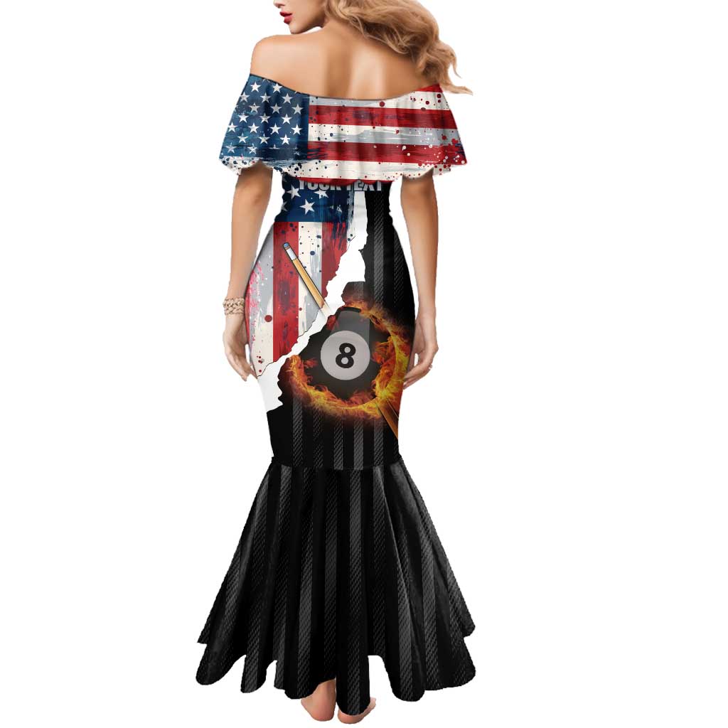 Personalized United States Billiards Family Matching Mermaid Dress and Hawaiian Shirt Eagle On Fire 8 Ball - Wonder Print Shop