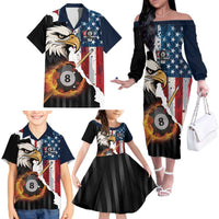 Personalized United States Billiards Family Matching Off The Shoulder Long Sleeve Dress and Hawaiian Shirt Eagle On Fire 8 Ball - Wonder Print Shop