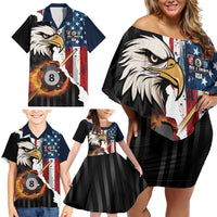 Personalized United States Billiards Family Matching Off Shoulder Short Dress and Hawaiian Shirt Eagle On Fire 8 Ball - Wonder Print Shop