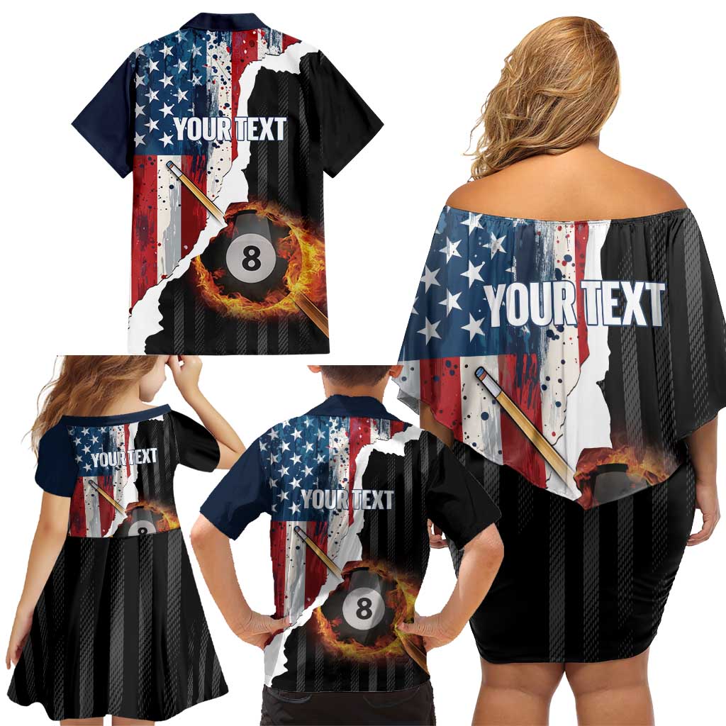 Personalized United States Billiards Family Matching Off Shoulder Short Dress and Hawaiian Shirt Eagle On Fire 8 Ball - Wonder Print Shop