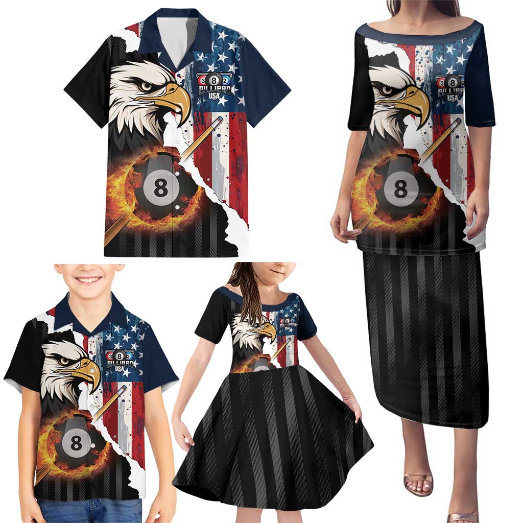 Personalized United States Billiards Family Matching Puletasi and Hawaiian Shirt Eagle On Fire 8 Ball - Wonder Print Shop