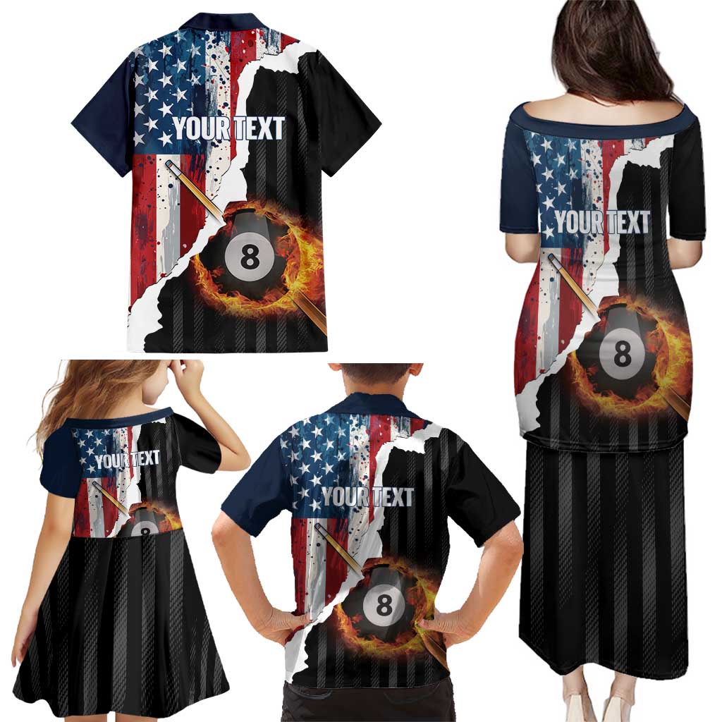 Personalized United States Billiards Family Matching Puletasi and Hawaiian Shirt Eagle On Fire 8 Ball - Wonder Print Shop