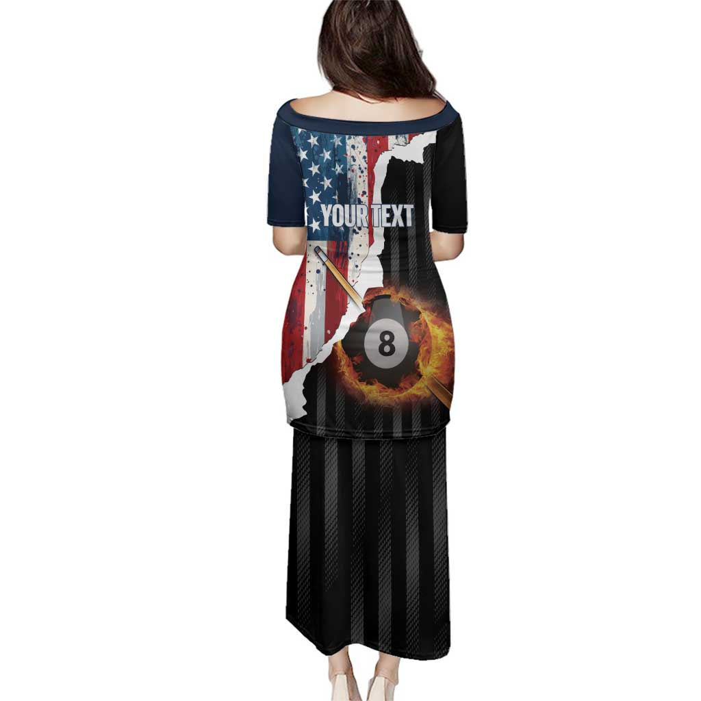 Personalized United States Billiards Family Matching Puletasi and Hawaiian Shirt Eagle On Fire 8 Ball - Wonder Print Shop