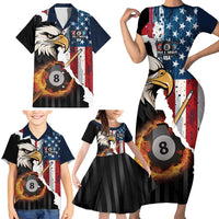 Personalized United States Billiards Family Matching Short Sleeve Bodycon Dress and Hawaiian Shirt Eagle On Fire 8 Ball - Wonder Print Shop