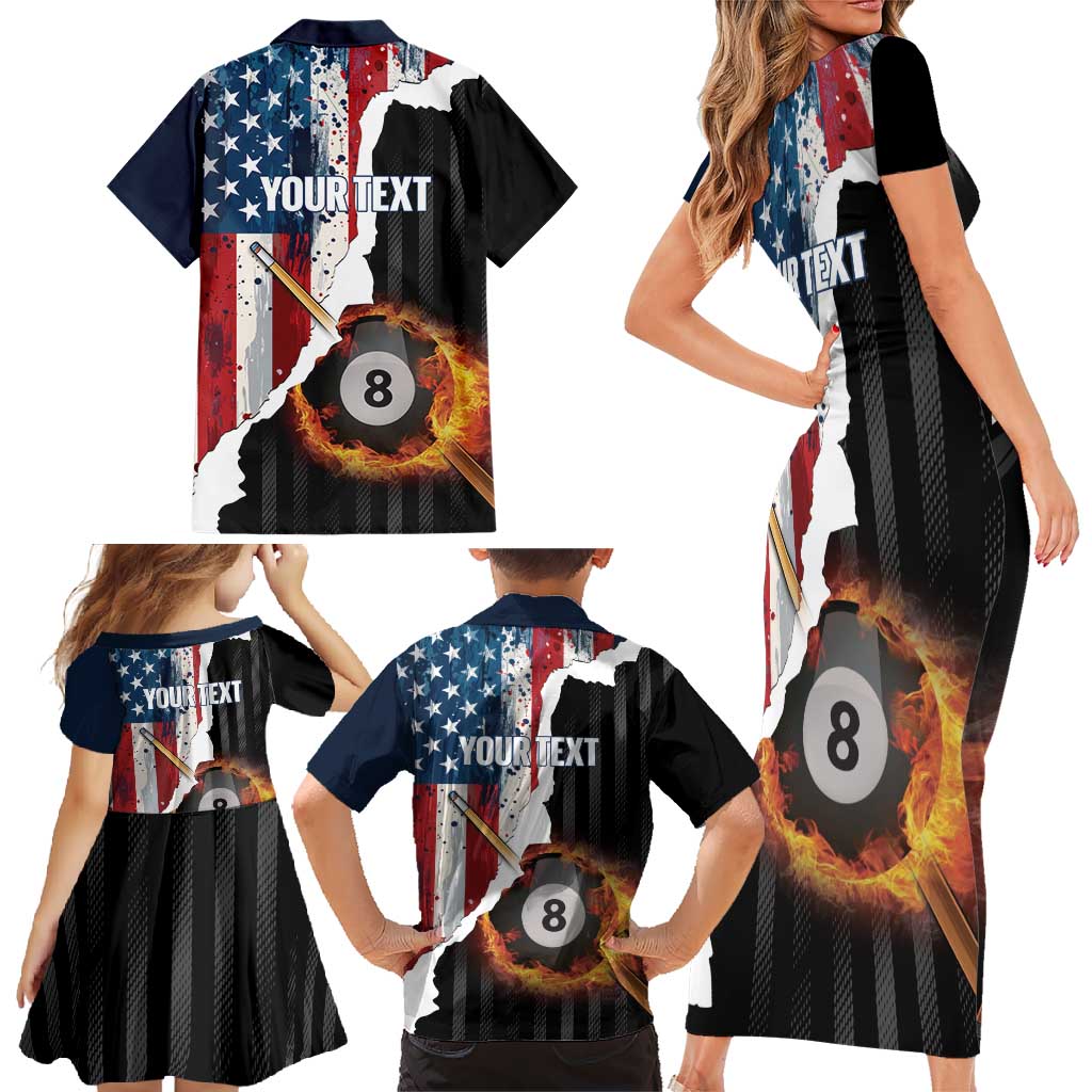 Personalized United States Billiards Family Matching Short Sleeve Bodycon Dress and Hawaiian Shirt Eagle On Fire 8 Ball - Wonder Print Shop