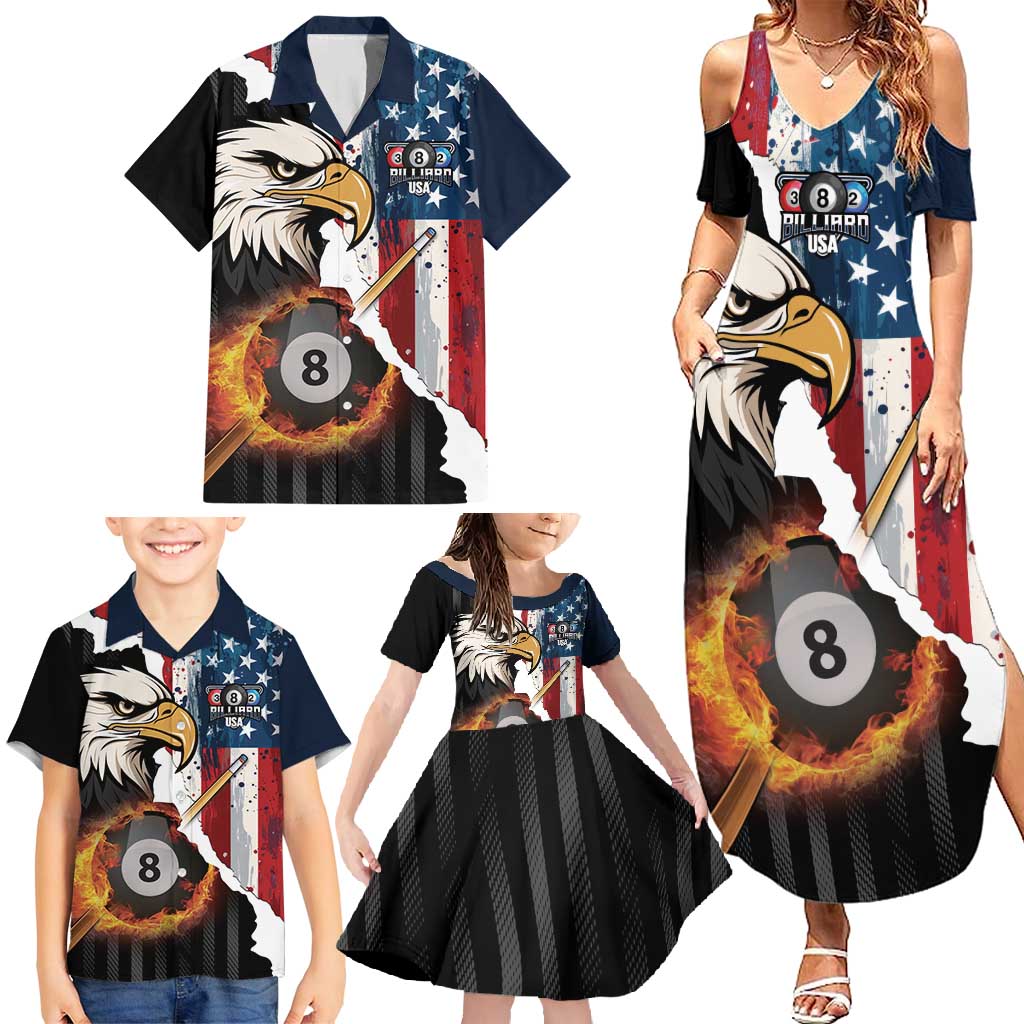 Personalized United States Billiards Family Matching Summer Maxi Dress and Hawaiian Shirt Eagle On Fire 8 Ball - Wonder Print Shop