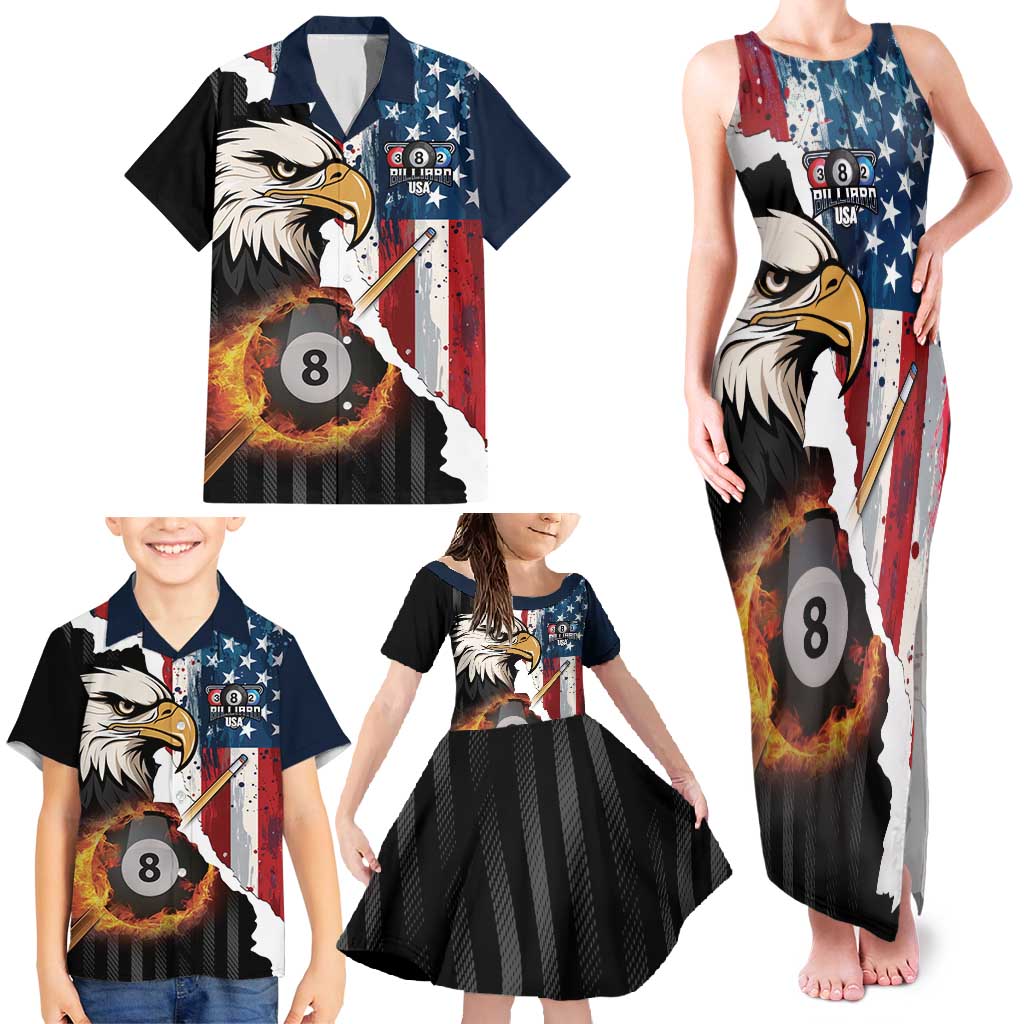 Personalized United States Billiards Family Matching Tank Maxi Dress and Hawaiian Shirt Eagle On Fire 8 Ball - Wonder Print Shop