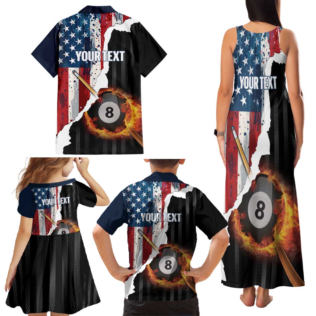 Personalized United States Billiards Family Matching Tank Maxi Dress and Hawaiian Shirt Eagle On Fire 8 Ball - Wonder Print Shop