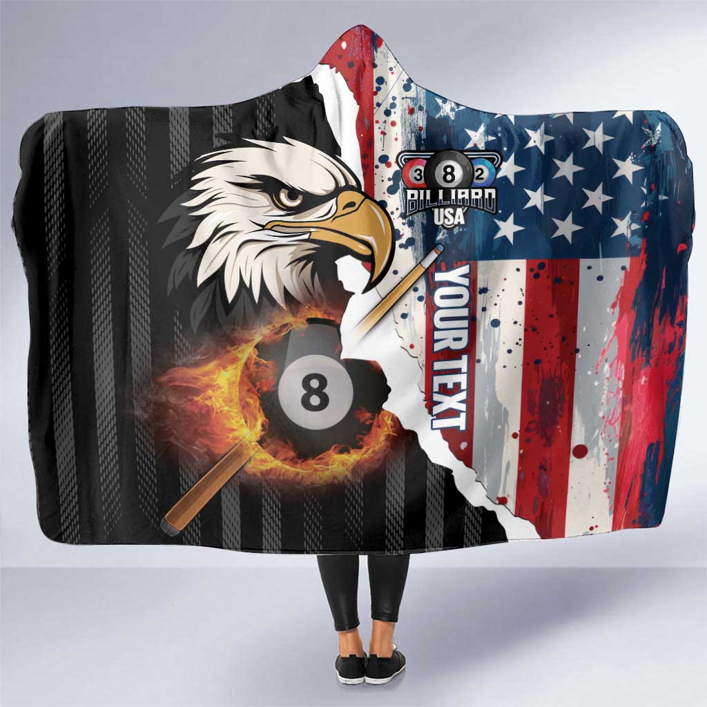 Personalized United States Billiards Hooded Blanket Eagle On Fire 8 Ball - Wonder Print Shop