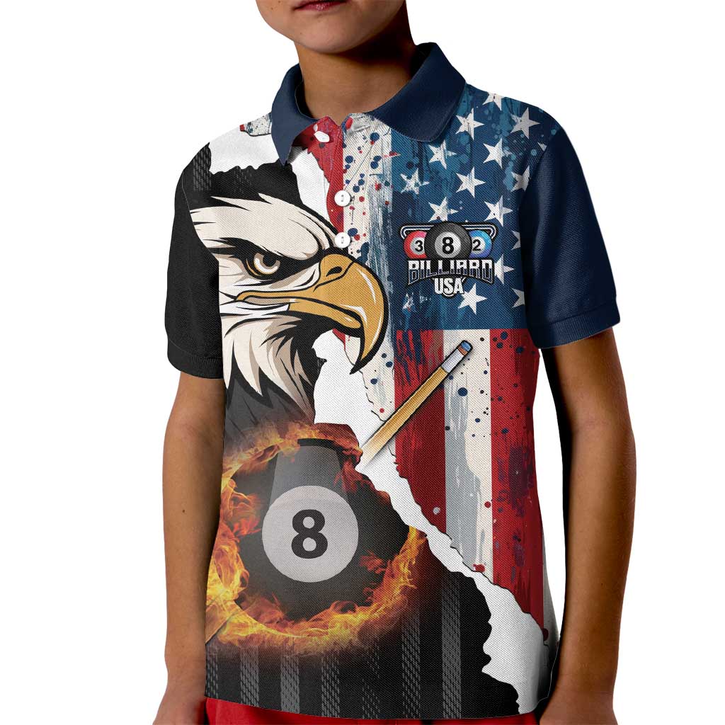 Personalized United States Billiards Kid Polo Shirt Eagle On Fire 8 Ball - Wonder Print Shop