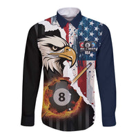 Personalized United States Billiards Long Sleeve Button Shirt Eagle On Fire 8 Ball - Wonder Print Shop