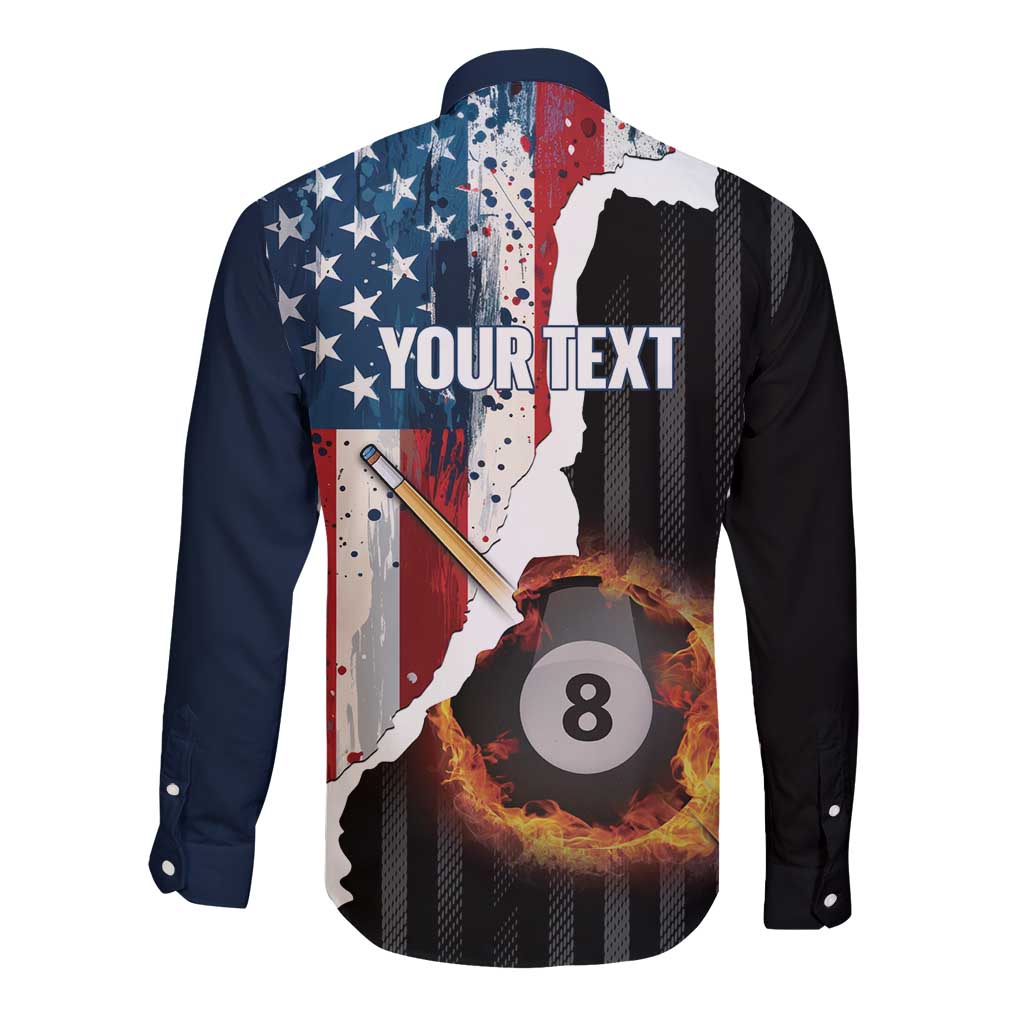 Personalized United States Billiards Long Sleeve Button Shirt Eagle On Fire 8 Ball - Wonder Print Shop