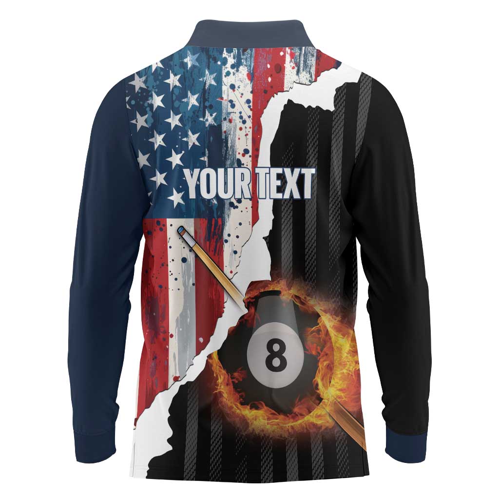 Personalized United States Billiards Long Sleeve Polo Shirt Eagle On Fire 8 Ball - Wonder Print Shop