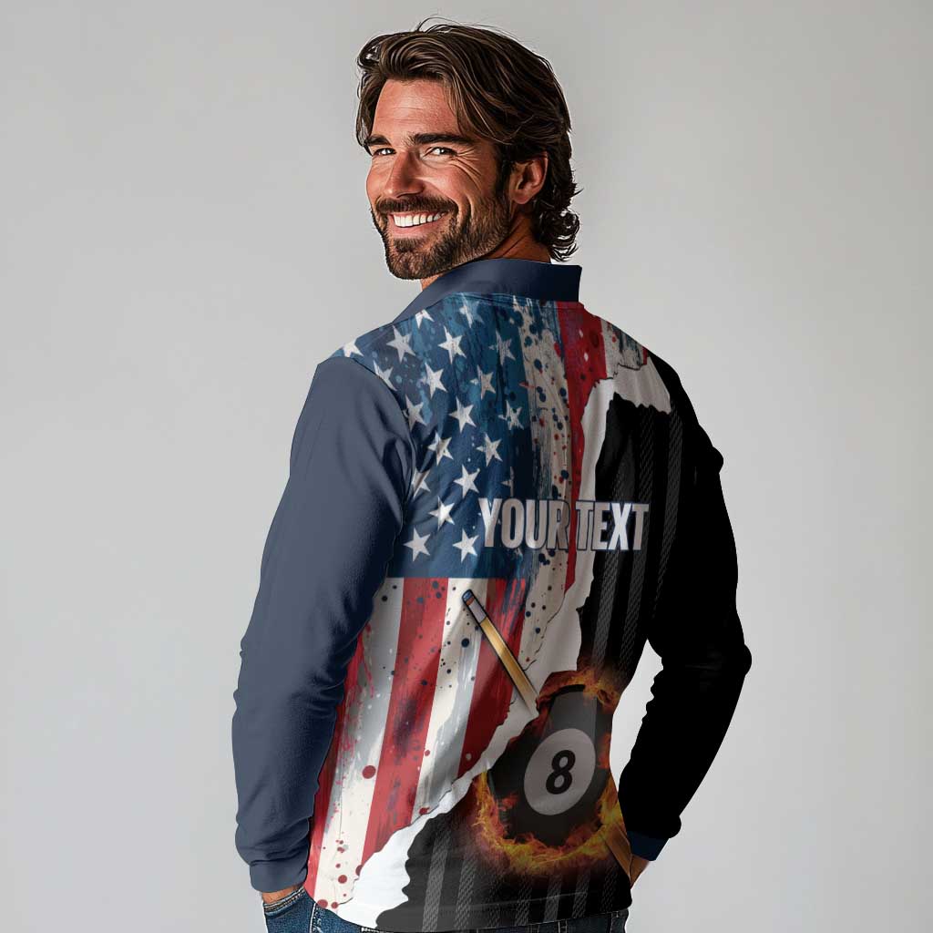 Personalized United States Billiards Long Sleeve Polo Shirt Eagle On Fire 8 Ball - Wonder Print Shop