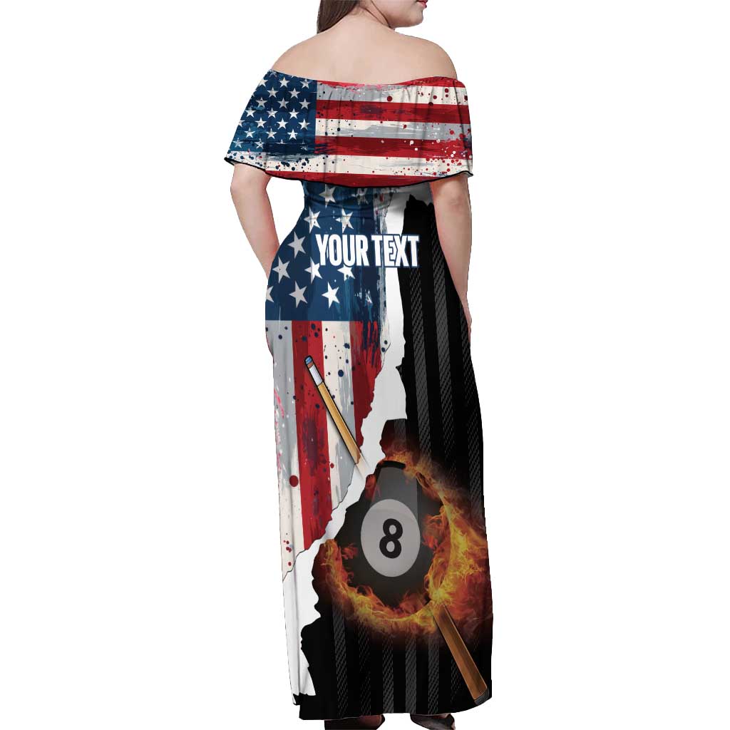 Personalized United States Billiards Off Shoulder Maxi Dress Eagle On Fire 8 Ball - Wonder Print Shop