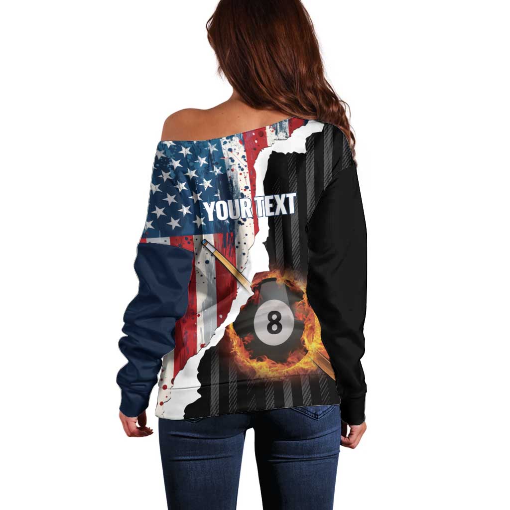 Personalized United States Billiards Off Shoulder Sweater Eagle On Fire 8 Ball - Wonder Print Shop