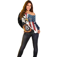 Personalized United States Billiards Off Shoulder Sweater Eagle On Fire 8 Ball - Wonder Print Shop