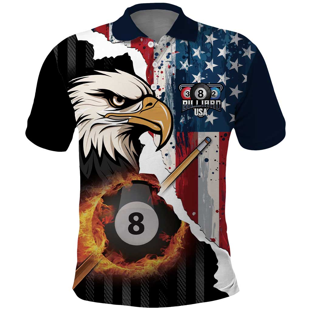 Personalized United States Billiards Polo Shirt Eagle On Fire 8 Ball - Wonder Print Shop