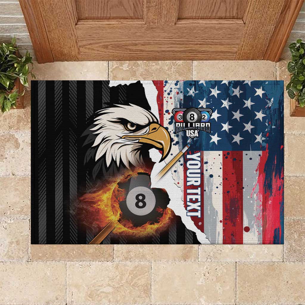 Personalized United States Billiards Rubber Doormat Eagle On Fire 8 Ball - Wonder Print Shop
