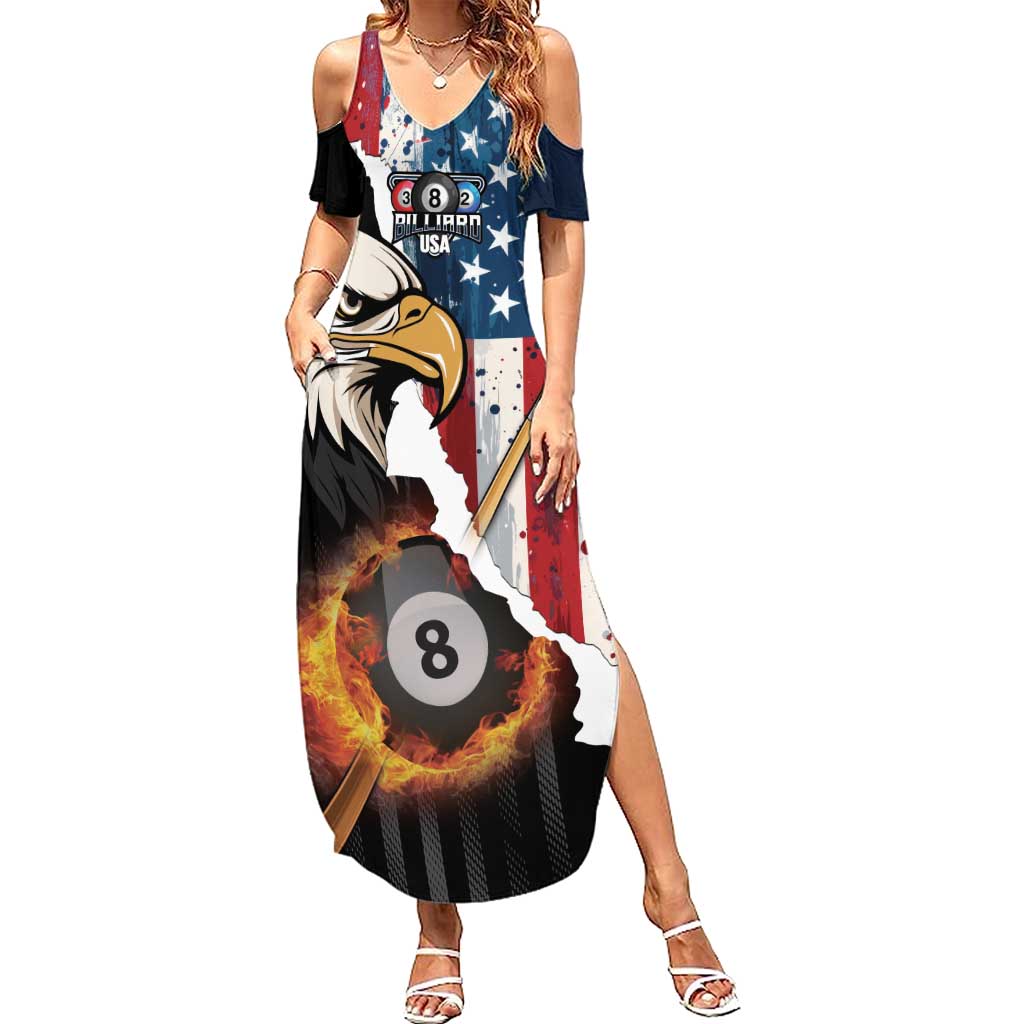 Personalized United States Billiards Summer Maxi Dress Eagle On Fire 8 Ball - Wonder Print Shop