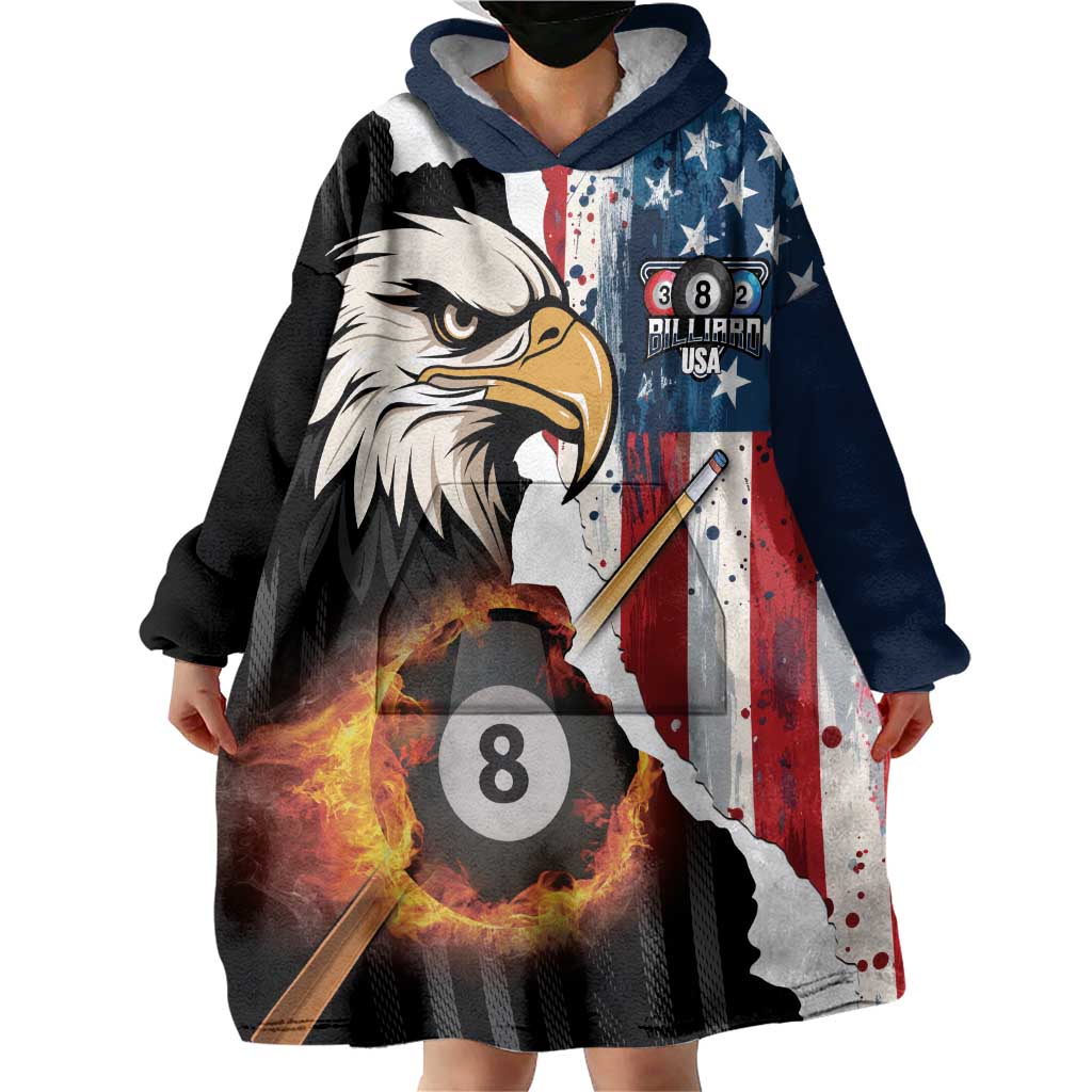 Personalized United States Billiards Wearable Blanket Hoodie Eagle On Fire 8 Ball - Wonder Print Shop