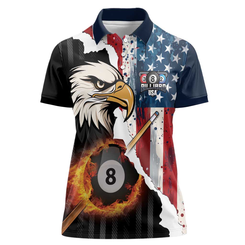 Personalized United States Billiards Women Polo Shirt Eagle On Fire 8 Ball - Wonder Print Shop