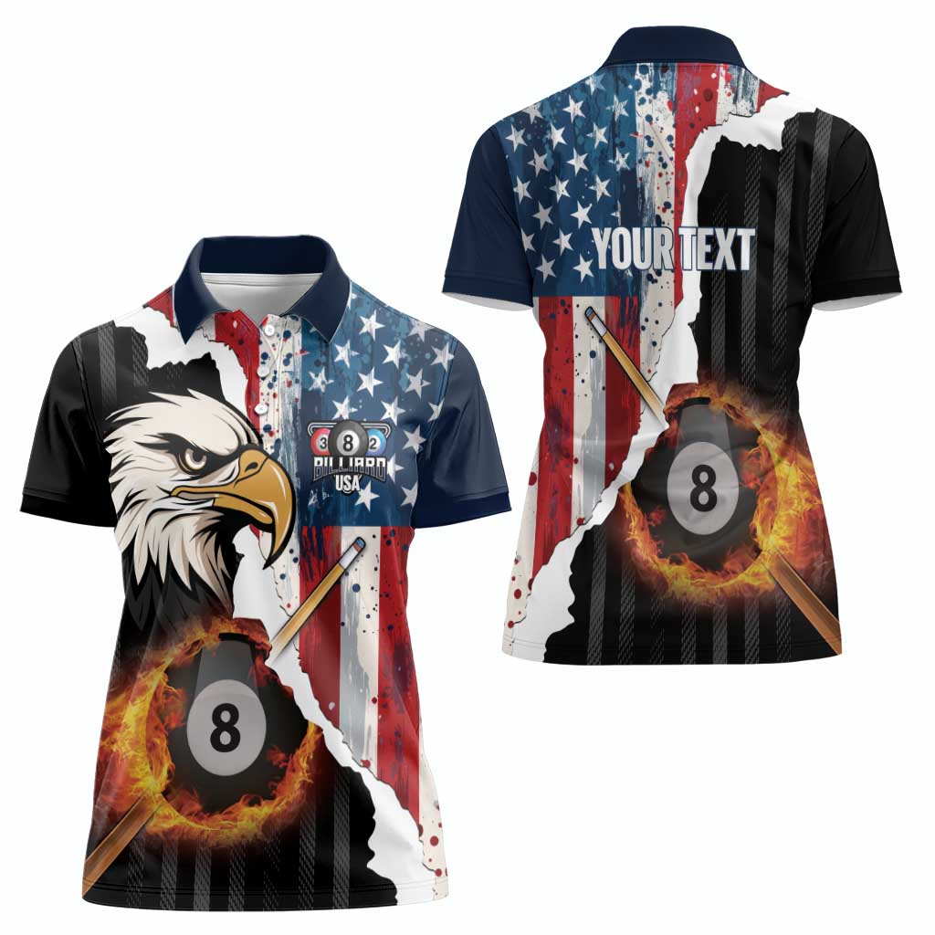 Personalized United States Billiards Women Polo Shirt Eagle On Fire 8 Ball - Wonder Print Shop