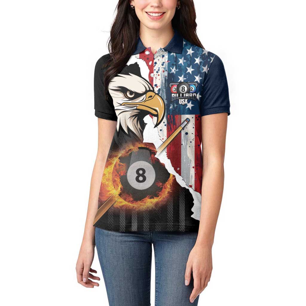 Personalized United States Billiards Women Polo Shirt Eagle On Fire 8 Ball - Wonder Print Shop