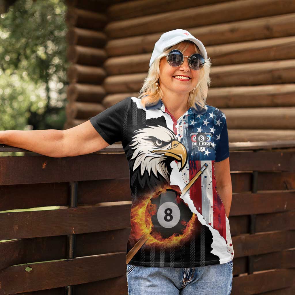 Personalized United States Billiards Women Polo Shirt Eagle On Fire 8 Ball - Wonder Print Shop