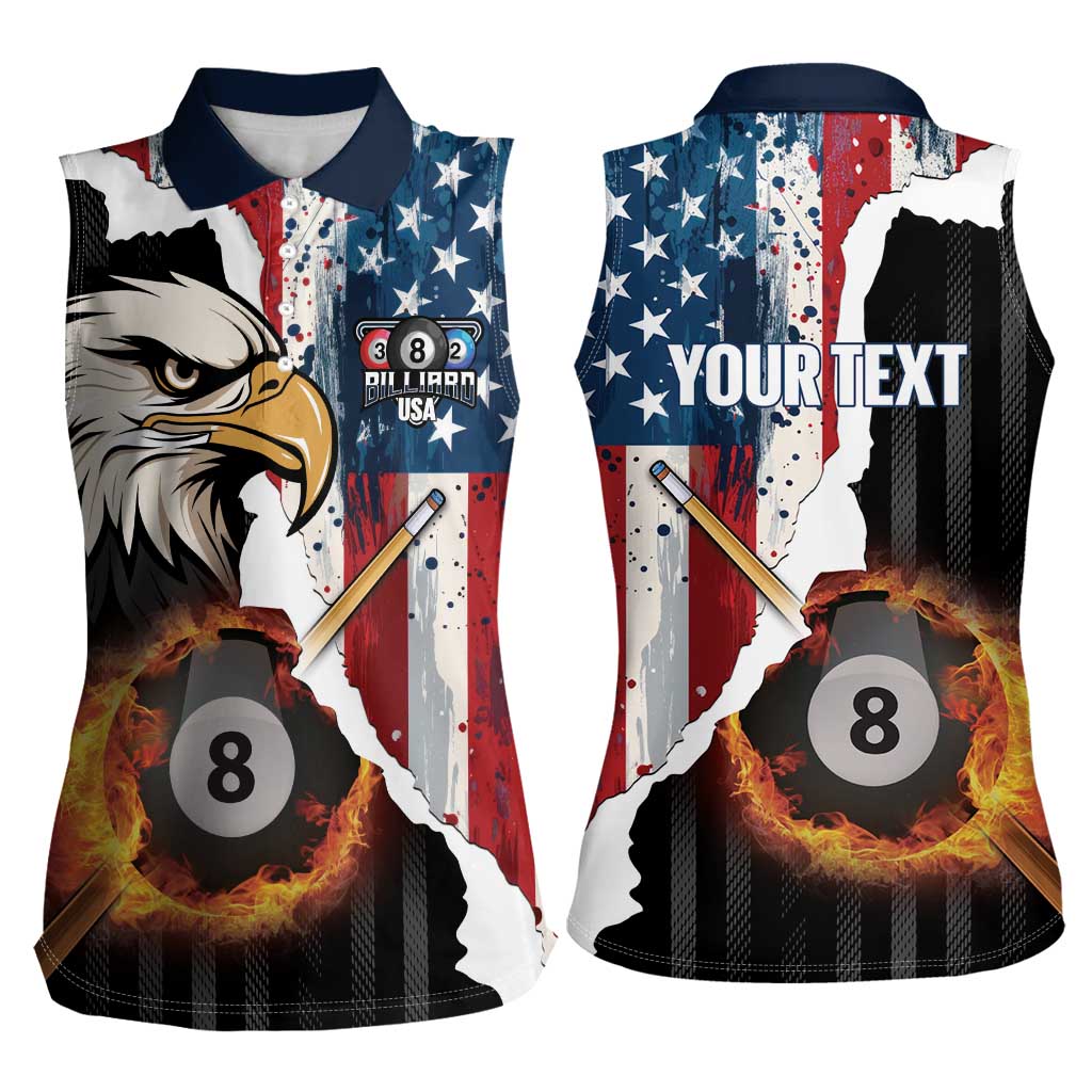 Personalized United States Billiards Women Sleeveless Polo Shirt Eagle On Fire 8 Ball - Wonder Print Shop