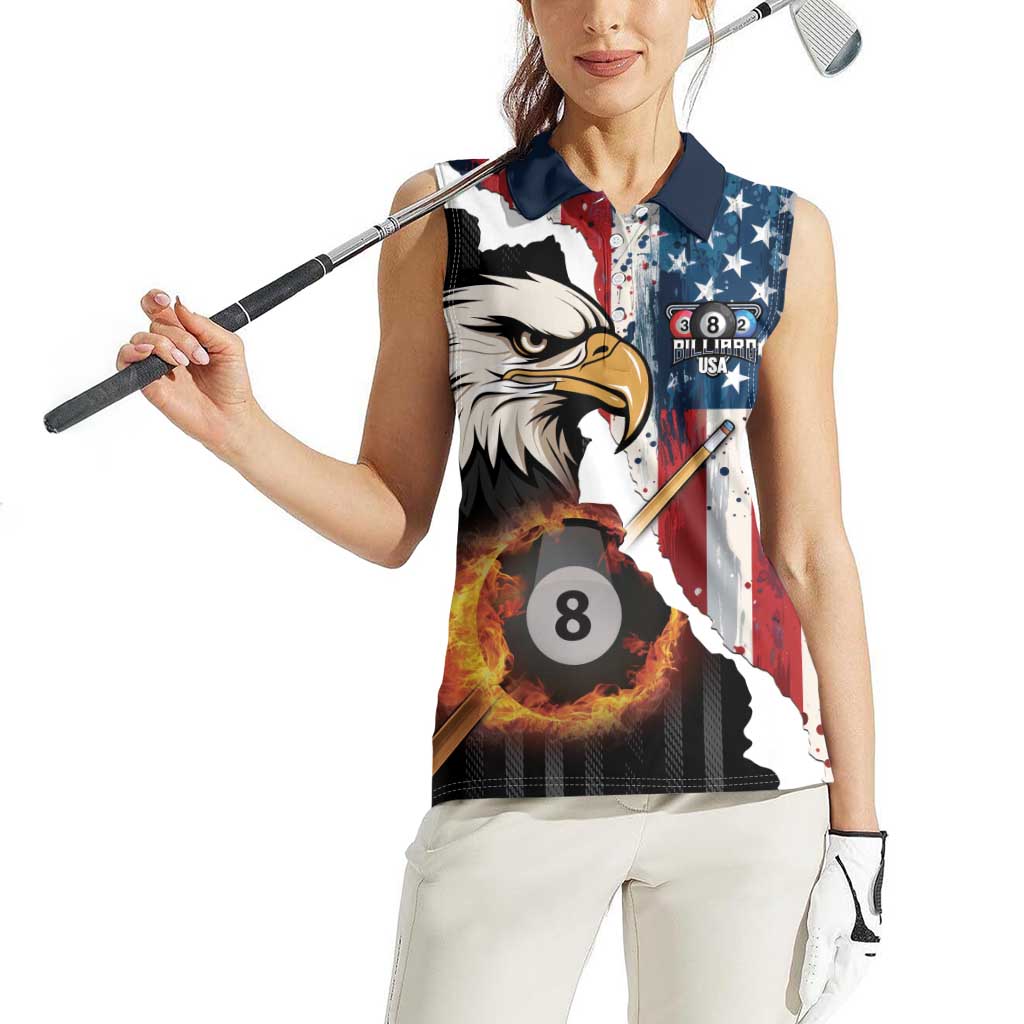 Personalized United States Billiards Women Sleeveless Polo Shirt Eagle On Fire 8 Ball - Wonder Print Shop