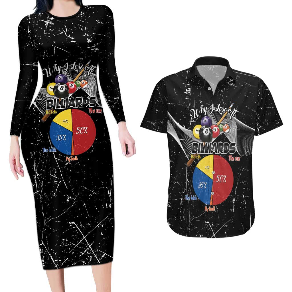Why I Lose At Billiards Couples Matching Long Sleeve Bodycon Dress and Hawaiian Shirt Funny Grunge Style - Wonder Print Shop