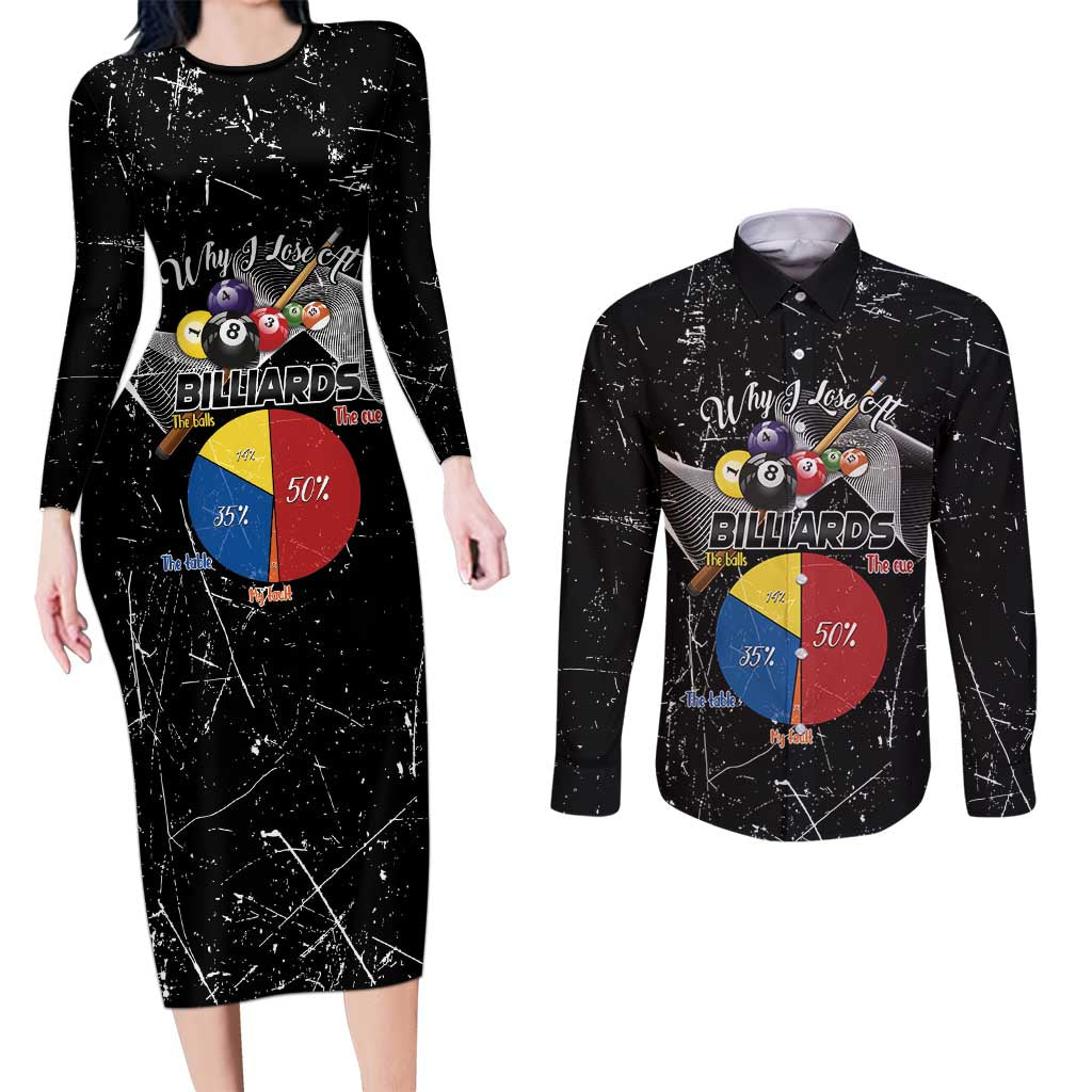 Why I Lose At Billiards Couples Matching Long Sleeve Bodycon Dress and Long Sleeve Button Shirt Funny Grunge Style - Wonder Print Shop