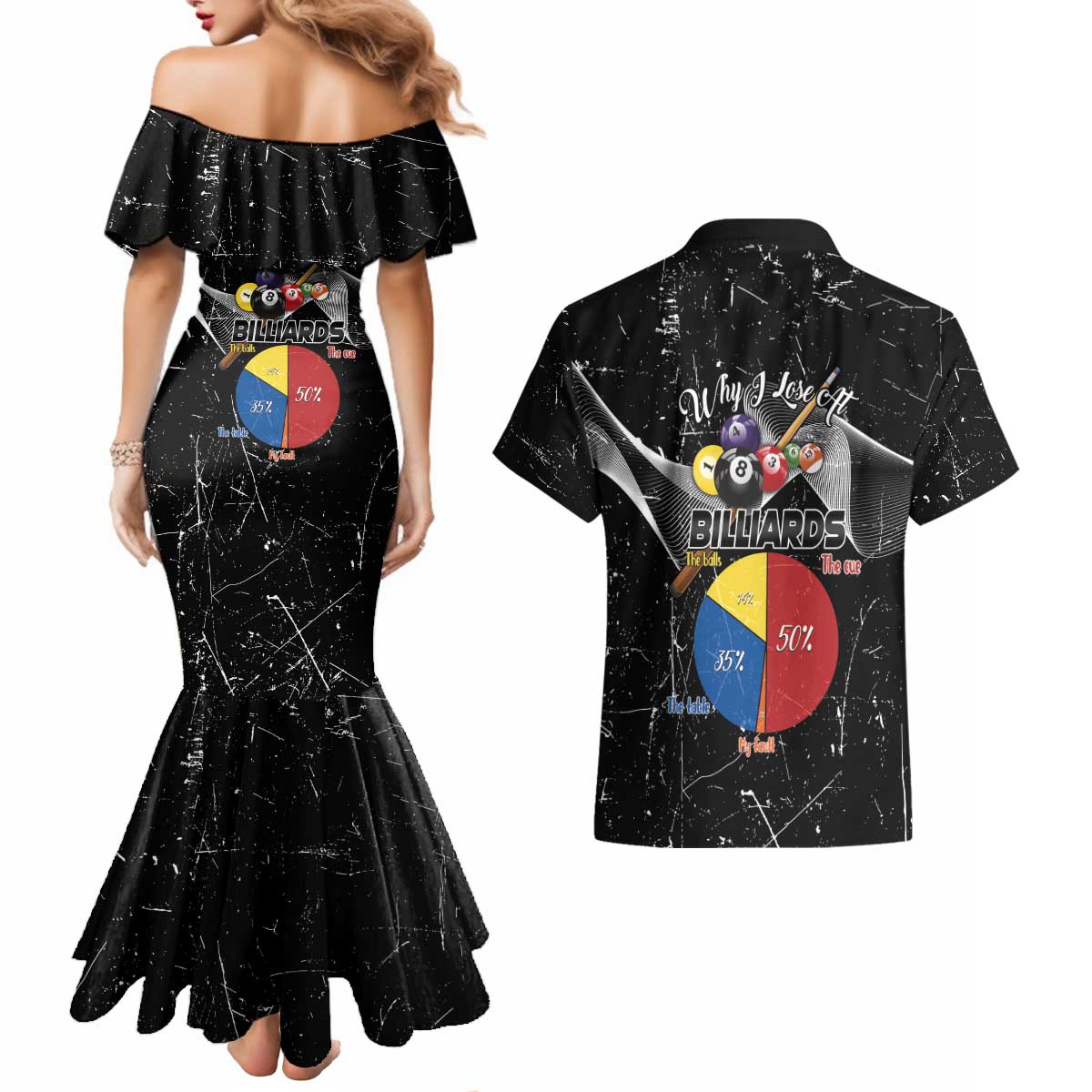 Why I Lose At Billiards Couples Matching Mermaid Dress and Hawaiian Shirt Funny Grunge Style - Wonder Print Shop
