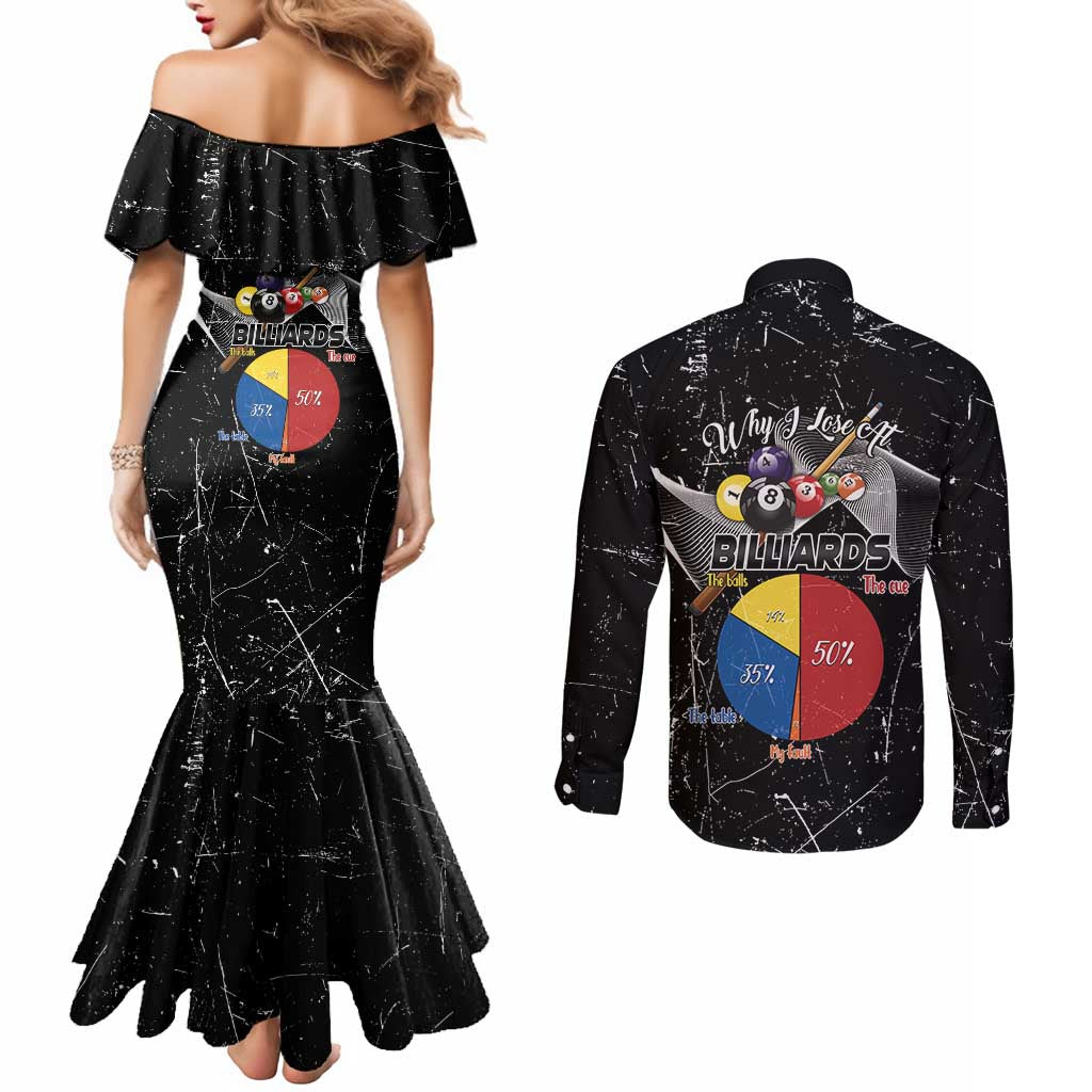 Why I Lose At Billiards Couples Matching Mermaid Dress and Long Sleeve Button Shirt Funny Grunge Style - Wonder Print Shop
