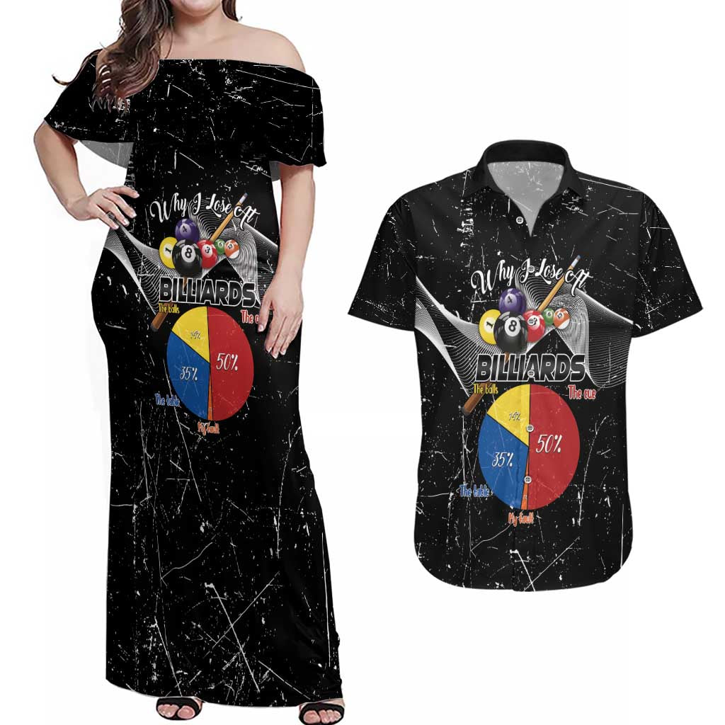 Why I Lose At Billiards Couples Matching Off Shoulder Maxi Dress and Hawaiian Shirt Funny Grunge Style - Wonder Print Shop