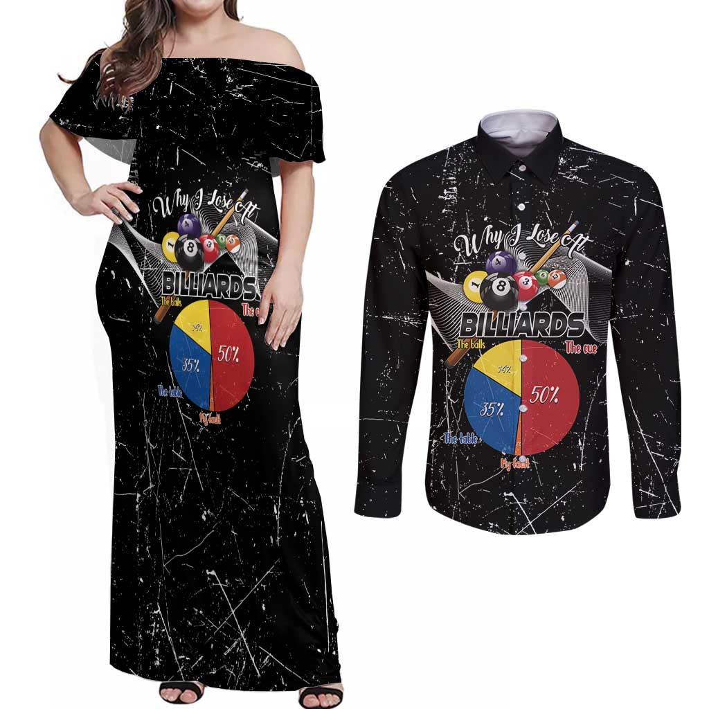 Why I Lose At Billiards Couples Matching Off Shoulder Maxi Dress and Long Sleeve Button Shirt Funny Grunge Style - Wonder Print Shop