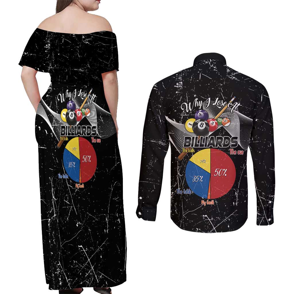 Why I Lose At Billiards Couples Matching Off Shoulder Maxi Dress and Long Sleeve Button Shirt Funny Grunge Style - Wonder Print Shop