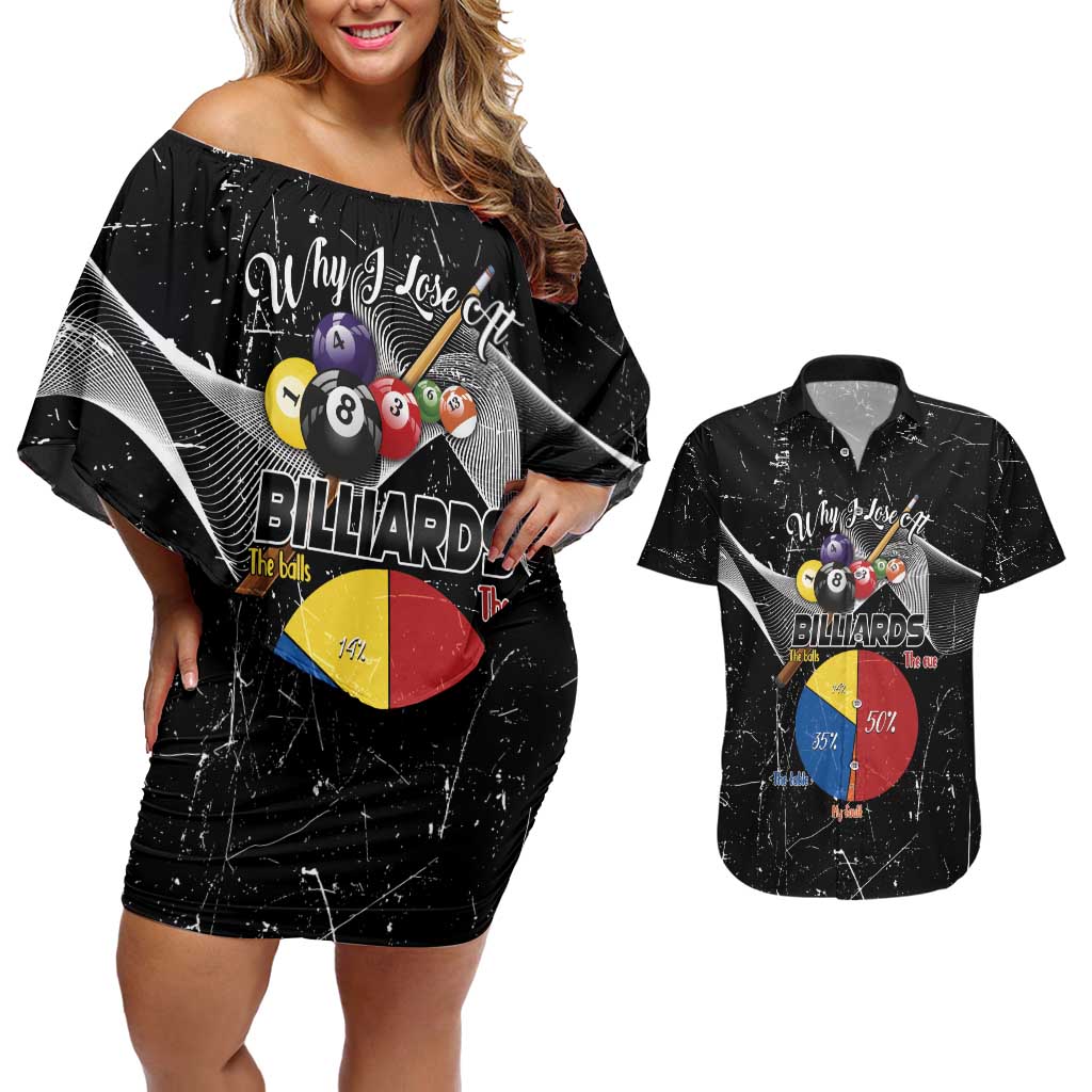 Why I Lose At Billiards Couples Matching Off Shoulder Short Dress and Hawaiian Shirt Funny Grunge Style - Wonder Print Shop