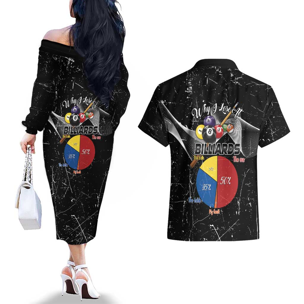 Why I Lose At Billiards Couples Matching Off The Shoulder Long Sleeve Dress and Hawaiian Shirt Funny Grunge Style - Wonder Print Shop